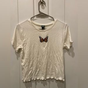 White Wild Fable size large embroidered butterfly top